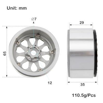 MEUS RACING 2.2 Beadlock Wheels Rims Deep-Dish Wheel for Axial SCX10 Traxxas TRX4 Vanquish VS4-10 Redcat Gen8 1/10 RC Crawler Upgrades (Silver) - color: Silver