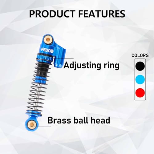 FCX24 Shocks 47MM Oil-Filled Shocks Absorber With Springs | Long Travel Shocks For FMS FCX24 FCX18 Upgrades 1/24 1/18 RC Crawler - color: Blue