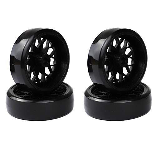 4Pcs Vgoohobby Hard Plastic RC Car Drift Tires Wheel Rim with 2Pcs 5mm Metal Hub Hex Adapter Coupling Compatible with WPL D12 1/10 RC Car (Black) - color: Black
