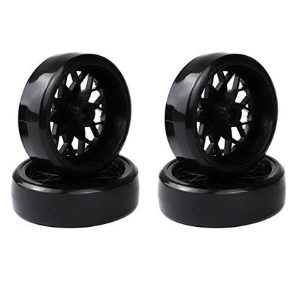 4Pcs Vgoohobby Hard Plastic RC Car Drift Tires Wheel Rim with 2Pcs 5mm Metal Hub Hex Adapter Coupling Compatible with WPL D12 1/10 RC Car (Black) - color: Black