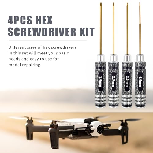 1.5mm 2.0mm 2.5mm 3.0mm Titanium Plated Ti Coated Hex Diver Set | 4PCS Hex Wrench Screwdriver Tools RC Tool Kit for RC Racing Drone, Quadcopter, Helicopter RC Car Models