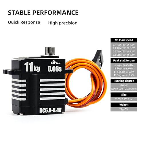 Micro 11KG 0.06S Digital Coreless HV Programmable Servo, 8.4V, 180/270/360 Degree, Metal Gear, for RC Cars (360 Degree) - style: 360 Degree