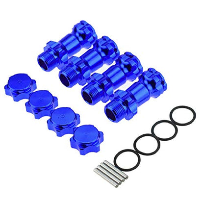 4PCS 17mm Aluminum Wheel Hex Hub 30mm Extension Adapter Capped Longer Combiner Coupler with Anti-Dust Cover for 1:8 RC Model Car Truck,Blue