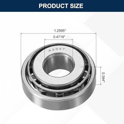 uxcell A2047/A2126 Tapered Roller Bearing Cone and Cup Set, 0.4719" Bore x 1.2595" OD x 0.448" Thick, Chrome Steel Taper Bearing Set, ABEC-3 - size: A2047/A2126