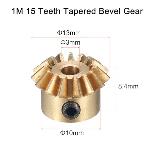 uxcell 2pcs Bevel Gear 0.8 Module 1:1 Reduction Rate 15T 3mm Hole Dia Bevel Pinion Gear Brass, 45 Degree Steering Gear for Hardware Mechanical Rotation, Yellow
