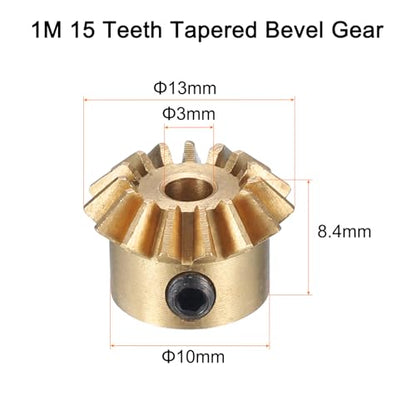 uxcell 2pcs Bevel Gear 0.8 Module 1:1 Reduction Rate 15T 3mm Hole Dia Bevel Pinion Gear Brass, 45 Degree Steering Gear for Hardware Mechanical Rotation, Yellow