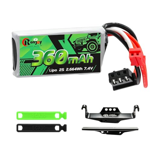 7.4V Lipo Battery 2S 360mAh PH2.0 Plug Rechargeable Lithium Battery with RC Battery Side Plate and ESC Receiver Side Tray for RC Axial SCX30 Upgrade Crawler Car Trucks - color: 1pcs 360mAh, w/ battery & ESC trays