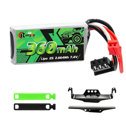 7.4V Lipo Battery 2S 360mAh PH2.0 Plug Rechargeable Lithium Battery with RC Battery Side Plate and ESC Receiver Side Tray for RC Axial SCX30 Upgrade Crawler Car Trucks - color: 1pcs 360mAh, w/ battery & ESC trays