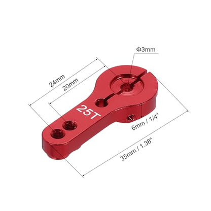 MECCANIXITY 5 Pcs Aluminum Servo Horn 25T Steering Arm 35mm Length Red Suitable for DIY RC Car/Boat/Airplanes Boat Model Accessories with 2 Pcs Screws - color: Red