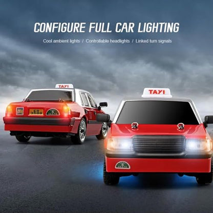 Remote Control Car, MN38 RC Drift Car, 1:16 Scale High Speed Remote Control Taxi, 4WD 2.4GHz RC Racing Cars with Drifting Tires, LED Lights and 2 Batteries for Adults