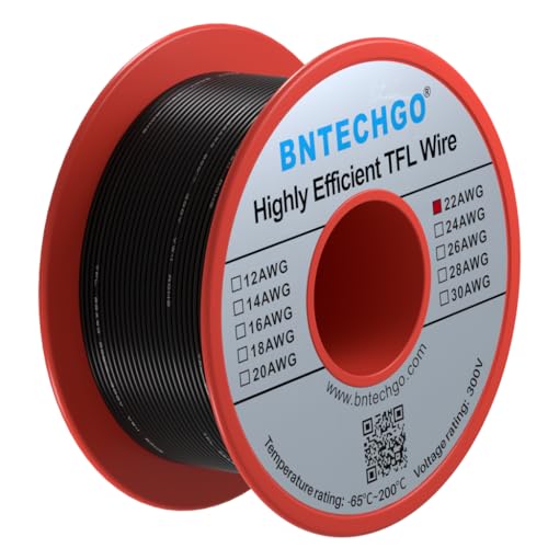 BNTECHGO 22AWG FEP Teflon Coated Wire Black 50ft Tin-Plated Copper | 22 Gauge Strands Wire High-Temp FEP Insulation, -65°C to 200°C Rated, Aerospace Wiring, Medical Wiring, Scientific Equipment - size: 50ft Black