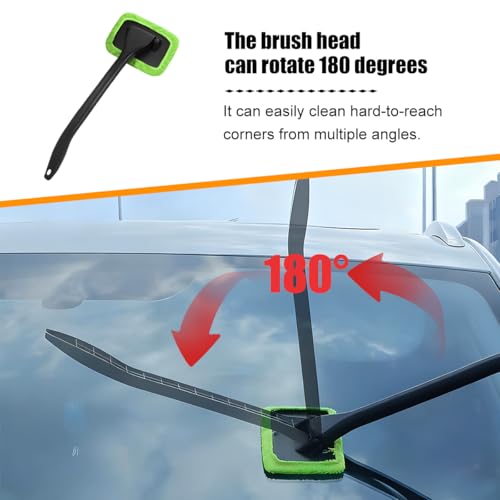 Car Windshield Cleaning Tool, Microfiber Vehicle Window Cleaner with 5 Washable Reusable Cloth Pad & 1 Spray Bottle, Automotive Glass Wiper Cleaning Kit Accessories, Universal Fit (Green) - color: Green