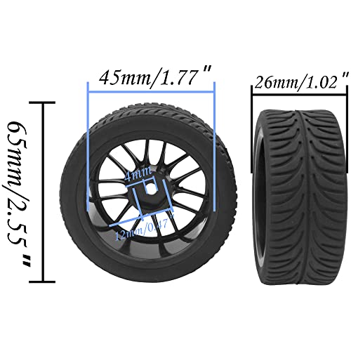 OD 2.55" Rubber Tires & Plastic Wheel Rims 12mm Hex Hub Compatible with HSP Tamiya HPI Kyosho Redcat ExceedRC 1/10 On-Road Touring Car,WLtoys 1/14 144001 RC Buggy (Black) - color: Black