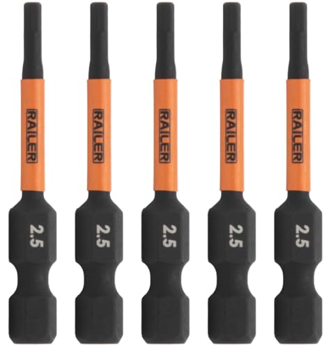 5pc 2.5mm Hex Bit Set 2 Inch S2 Steel Impact Allen Wrench Screwdriver Bits | Precision machined hex tip for machinery & furniture assembly. Extended 2" reach for quick-release 1/4" hex chucks. - size: 0.098 in