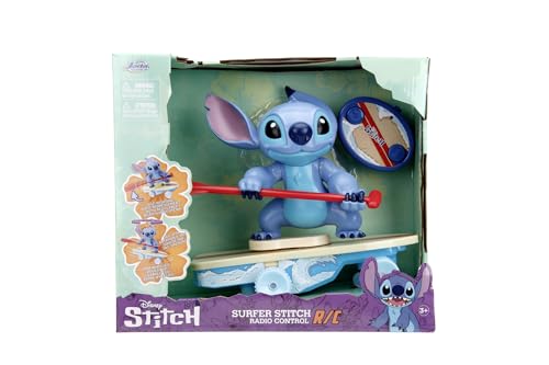 Jada Radio Control Stitch with Surfboard - 2.4 GHz - Straight Forward and Reverse Curve - 1 Channel - Integrated Figure - for Children from 3 Years - 25 cm - (253074009)