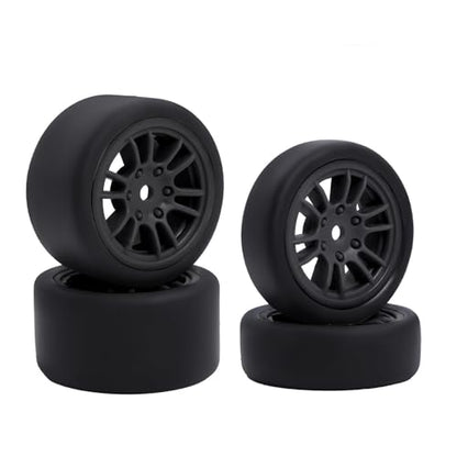 4PCS Finished Flat Running Drift Tires and Wheels 7MM Hexagon for 1/24 Losi Micro B Upgrades and 1/28 Losi Micro T Upgrades(b Black) - color: B Black