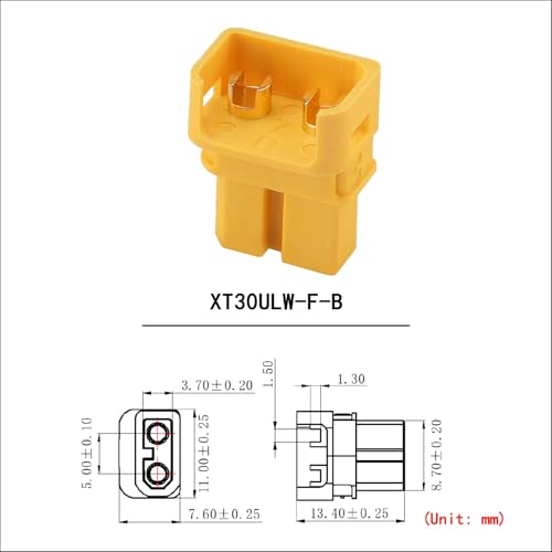 ELFCULB 10 Pairs Amass XT30ULW-B Connectors, XT30 Upgrade Female Connectors for Mini-UAV Robot Lipo Battery(Yellow) - color: 10pcs XT30ULW-B Female