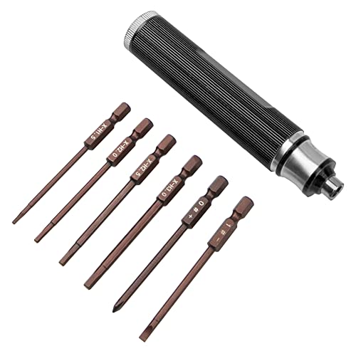ShareGoo 6 in 1 Hex Screwdriver, Multi-Function Screw Driver 1.5/2.0/2.5/3.0mm 0#+ 1#- Repair Tool Kit Compatible with HSP Tamiya Arrma Axial Traxxas RC Car RC Drone Airplanes (Black) - color: Black