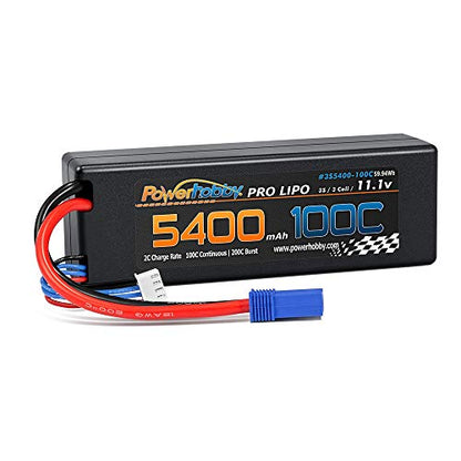 Powerhobby 3s 11.1v 5400mah 100c lipo Battery w EC5 Plug Hard Case (2 Pack) Fits : Arrma Kraton Nero Tyhpon Senton Tailon Outcast FAZON