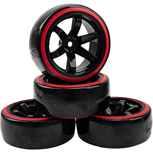 1/10 RC Drift Car Tires Hard Plastic Tyre & 12mm Hex Hub Wheel Rims 6 Spoke & 1/10 RC Drift Car Tires Hard Plastic Tyre & 12mm Hex Hub Wheel Rims 6 Spoke