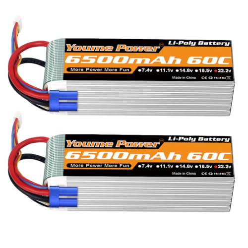 Youme 6S LiPo Battery 22.2V 6500mAh 60C EC5 Plug 2Packs for RC Car Plane | Soft Case 22.2V RC Battery high energy density for 1/6 1/7 Car Truck 550/700/800 Helicopter Airplane EDF jets boats
