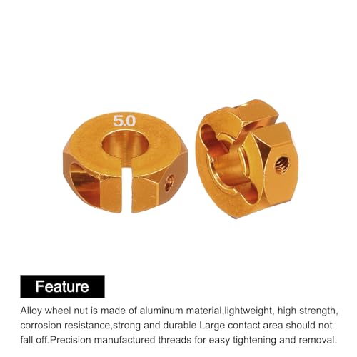MECCANIXITY Aluminum 12mm Wheel Hex Hubs Drive Adapters Golden 5mm Thickness with Screws and Pins for RC Car Upgrade Replacement Parts 4Pcs - color: Golden, size: 5mm