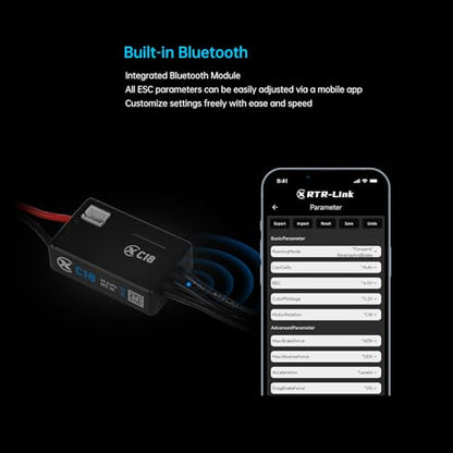 XC C18 Sensorless Brushless ESC for 1/18 1/24 RC Car,2S 30A | Bluetooth APP Programming,5.0V BEC,Multiple protection
