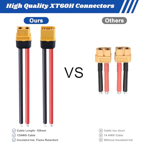 3 Pairs XT-60 XT60H Connector Plug Cable Male Female Connector Pigtail with 10cm 12AWG Silicone Wire Cable for RC Lipo Battery FPV Drone Car Boat - size: XT60H-10cm 12AWG