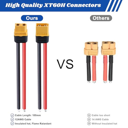 3 Pairs XT-60 XT60H Connector Plug Cable Male Female Connector Pigtail with 10cm 12AWG Silicone Wire Cable for RC Lipo Battery FPV Drone Car Boat - size: XT60H-10cm 12AWG