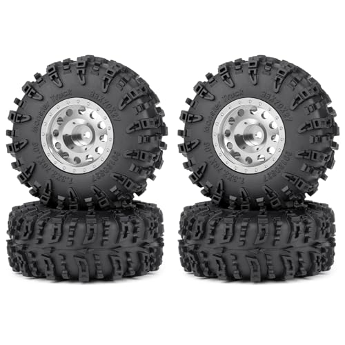 4Pcs 1.3" Beadlock Metal Wheels Rims Hub & Rubber Tires 70mm Set，#A | For 1/24 Axial SCX24, For 1/18 Tra-xxas TRX4-M, RC Crawler Car, Upgrades - color: #a