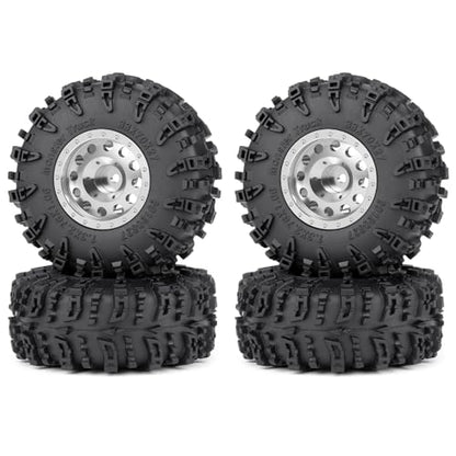 4Pcs 1.3" Beadlock Metal Wheels Rims Hub & Rubber Tires 70mm Set，#A | For 1/24 Axial SCX24, For 1/18 Tra-xxas TRX4-M, RC Crawler Car, Upgrades - color: #a