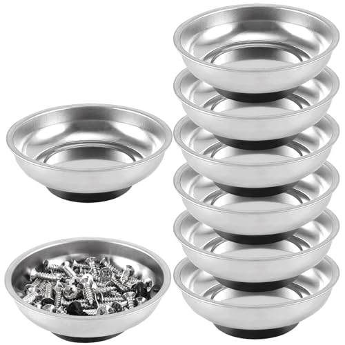 FUNSUEI 8 Packs 6 Inches Magnetic Tray, Stainless Steel Magnetic Bowl, Round Magnetic Parts Tray for Pins, Screws, Bolts, Nuts, Small Parts - color: Silver, size: 8PCS 6In