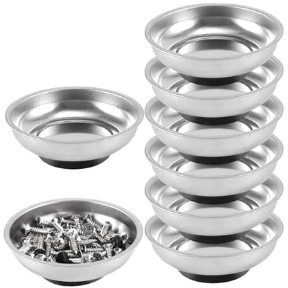 FUNSUEI 8 Packs 6 Inches Magnetic Tray, Stainless Steel Magnetic Bowl, Round Magnetic Parts Tray for Pins, Screws, Bolts, Nuts, Small Parts - color: Silver, size: 8PCS 6In