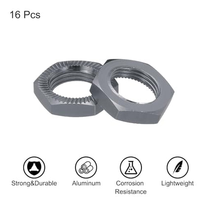 MECCANIXITY Aluminum 17mm RC Wheel Nut Thread M12x1.0mm Hex Wheel Nuts RC Wheel Nut for 1/8 RC Model Car Trucks Off Road Car Upgraded Parts Pack of 16(Titanium Color) - color: Titanium Color