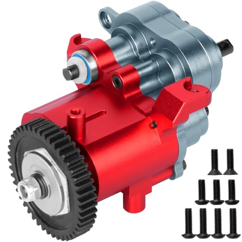 RC Aluminium Gearbox Upgrades Part for 1/10 TRX4 TRX6 RC Crawler,Alloy Transmission Case 2 Speed Transmission Box Gear Box w/Steel Gear Hops up,Titanium & Red - color: Titanium&red(1set)