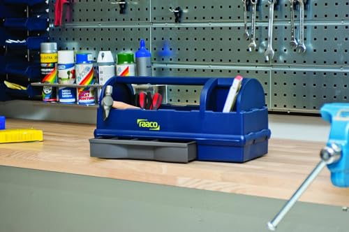 Raaco Open Portable Tool Box Organizer with Handle - Hand-Held Storage | Plastic Polypropylene Toolbox with 3 Compartments & Built-in Drawer, Hand-Held Storage Carrier, 55 lb Load Capacity, workshop - style: Open