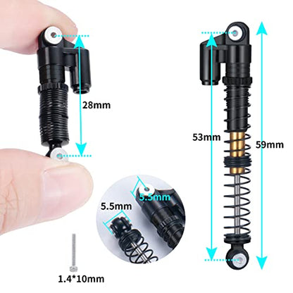 Aluminum RC Shocks Adjustable 53mm Long Shock Absorber Damper for 1/24 Axial Modified Scx24 Vehicles Upgrade Parts (Black) - color: Black