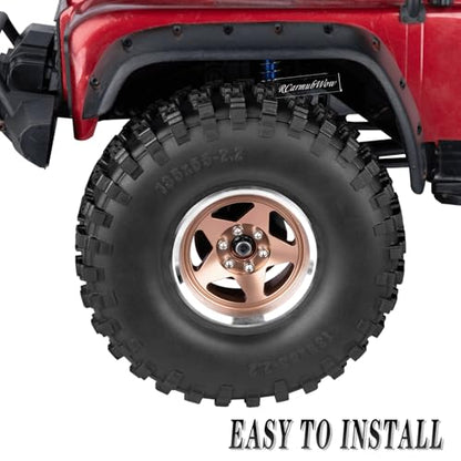 RC 2.2"" Beadlock Wheels and Tires for 1/8 1/10 RC Crawler SCX10 III 90046 TRX4 D90,2.2in Beadlock RC Rims 2.2in RC Beadlock Tires,4pcs,Bronze, Bronze(4pcs) - color: Bronze(4pcs)