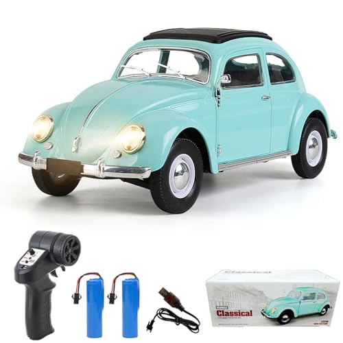1:16 Beetle 1950 RC Car, 4CH RWD 2.4GHz RC Car with LED Lights | Classic Retro Design with 2 Rechargeable Battery. Rear-wheel Drive for Control. Volkswagen Beetle Toy Car for Hobbyists