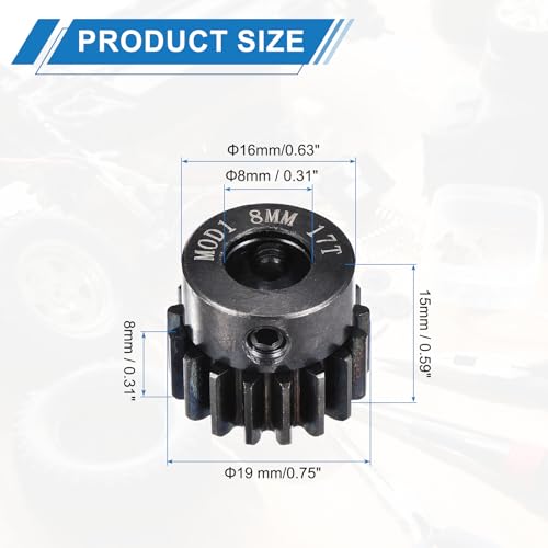 MECCANIXITY 1M 17T 40 Chrome Steel Motor Pinion Gears, 0.75" x 0.8" RC Motor Gears Fits 8mm Shaft Bore for RC Vehicles Truck Drift Remote Control Car Off-Road Crawler Parts, Black - style: 17T