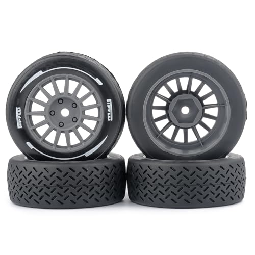 4PCS 1/10 RC Rally Tires & Rims, 58x22mm 12mm Hex Wheel Set, Fits for MJX 14303 14304 1/14 Scale On-Road Car W310 - color: Gray
