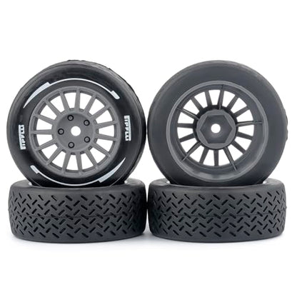 4PCS 1/10 RC Rally Tires & Rims, 58x22mm 12mm Hex Wheel Set, Fits for MJX 14303 14304 1/14 Scale On-Road Car W310 - color: Gray