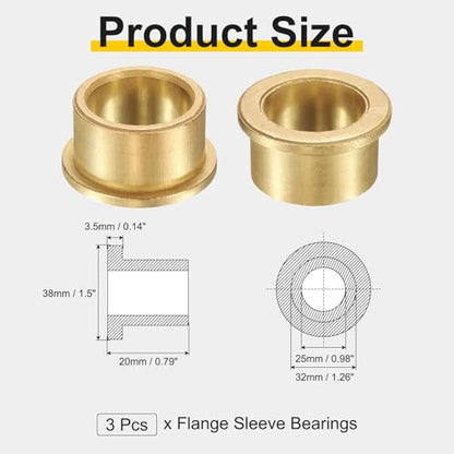 uxcell 3Pcs Flange Sleeve Bearings, 25mm Bore x 32mm OD x 20mm Length, Self-Lubricating Sintered Bronze Bushings - size: 25mm Bore x 32mm OD x 20mm Length