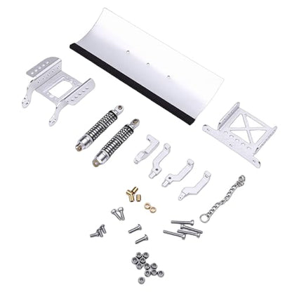 1/18 RC Metal Snow Plow, Alloy Replacement Snow Plow, Hydraulic Damping for RC Crawler Car with Shock Absorption for Winter Scenes & Obstacle Clearing (Silver) - color: Silver