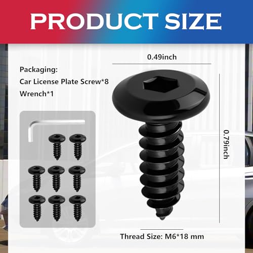 M6x18mm Stainless Steel Anti Theft License Plate Screws,Sturdy Car License Plate Bolts to Fix Front & Rear Licenses Plates/Frames,Essential Domestic Vehicle Screws for Licenses Plates - color: Black