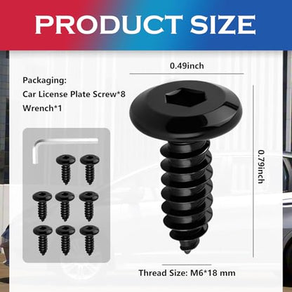 M6x18mm Stainless Steel Anti Theft License Plate Screws,Sturdy Car License Plate Bolts to Fix Front & Rear Licenses Plates/Frames,Essential Domestic Vehicle Screws for Licenses Plates - color: Black