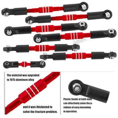 RC Upgrades Part Adjustable Turnbuckles Camber Links Toe Link for 1/10 Slash/Rustler/Stampede/Bandit VXL 4WD 4X4.Alloy Front&Rear Link Set,Red - color: Red(for 1/10)