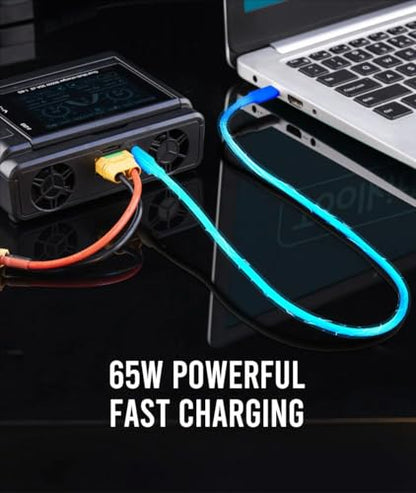 1600W 50A Flip Touchscreen Dual Channel RC Battery Balance Charger Discharger 65W Fast Charger for 1-8S LiPo, 1-20S MiMH for RC Car Boat Aircraft Drone