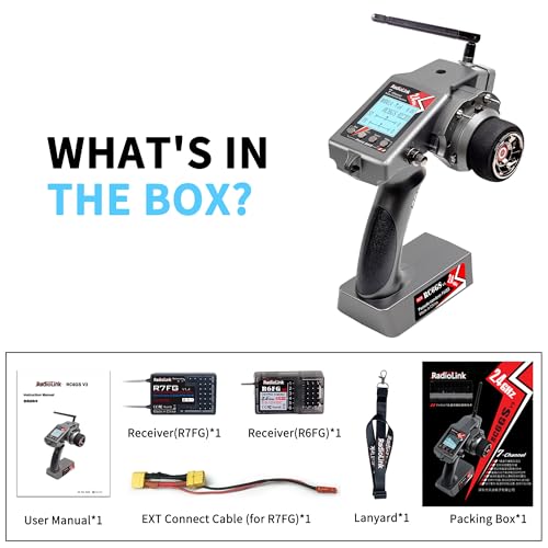 Radiolink RC6GS V3 7 Channels RC Transmitter R7FG&R6FG 2PCS Gyro Receivers | 2.4GHz 600m RC Remote and Receiver Kit, Voltage Telemetry, 30 Models Storage for Remote Control Car/Boat/Truck/Buggy/Crawler