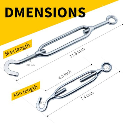 Stainless Steel Turnbuckle Kit, 10PCS Adjustable Turnbuckle Tensioner for Metal Cable Wire, Hook and Eye Tensioners for Shade Sails, Heavy Duty,Rust-Proof,5/16 inch (M8) - style: M8